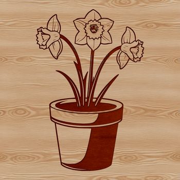 A vector illustration of a single daffodil plant in a small flower pot.