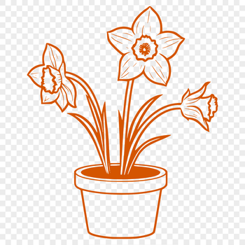 Illustrated daffodil plant in a simple flower pot design