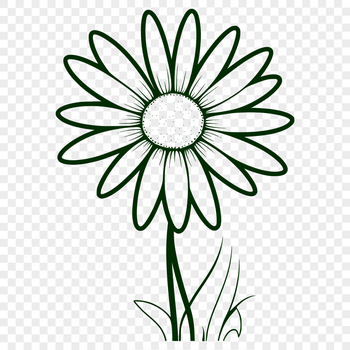 A stylized illustration of a white daisy with yellow center on a blue background.