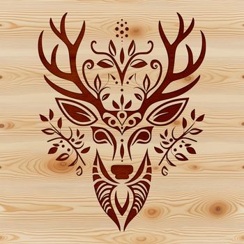 A stylized illustration of a deer's head with ornate details, suitable for vector art design projects.