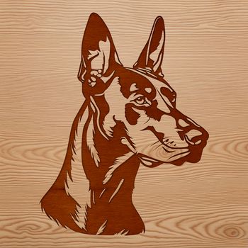 An accurate depiction of a Doberman Pinscher's facial features, useful for creating custom dog clipart and graphics.