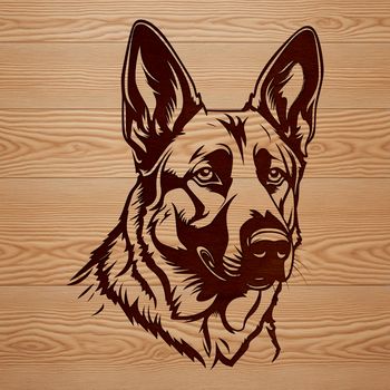 A portrait illustration of a German Shepherd dog with its head turned slightly to the side.