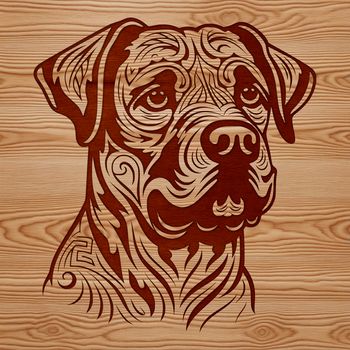 A detailed illustration of a Rottweiler dog's head in a vector format.