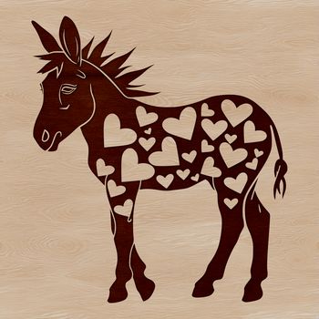 A donkey standing on four legs with heart symbols above its head.