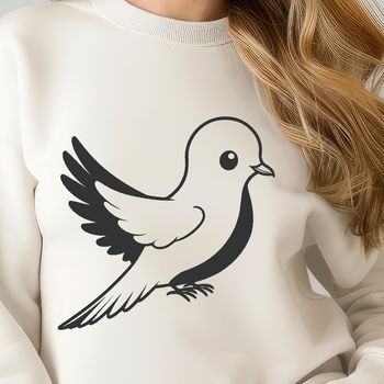A white dove perched on a branch, depicted in a stylized vector illustration.
