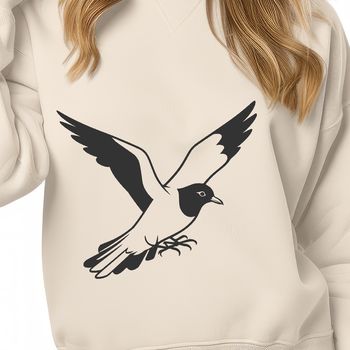 Vector art design featuring a white dove silhouette.