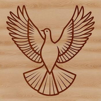 A simple illustration of a white dove with spread wings, commonly used as a symbol in religious contexts.