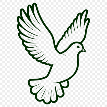 A white dove in flight, symbolizing peace and serenity, depicted as a vector graphic.