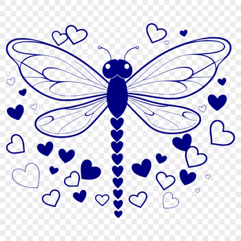 A colorful dragonfly with love hearts on its wings, depicted as a vector graphic.
