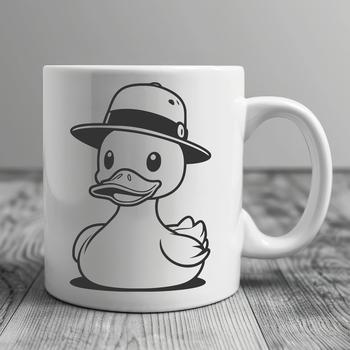 A stylized illustration of a white duck with orange beak and feet, suitable for vector art design.