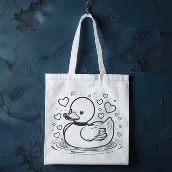 A cute digital illustration of a duck with love hearts, suitable for various design projects.