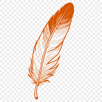 A simple design element featuring the outline of a bird's feather with clean lines and geometric shapes.