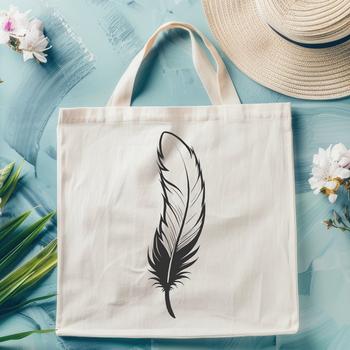 Vector graphic design featuring a detailed feather silhouette.