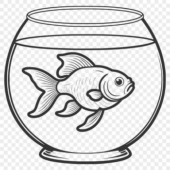 A vector illustration of a small goldfish in its fish bowl habitat.