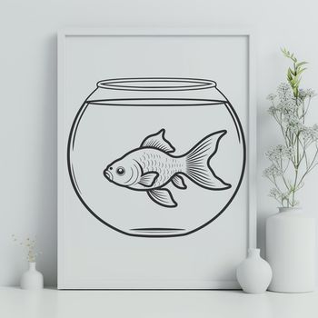 A colorful goldfish swimming in a fish bowl, suitable for graphic design projects.