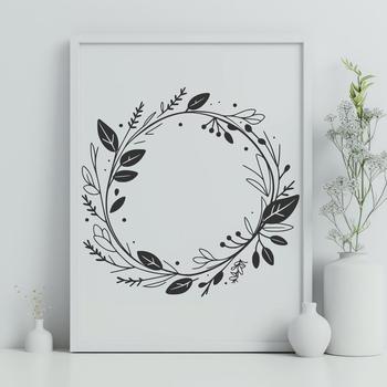 An illustrative SVG wreath made with intricate shapes and lines.