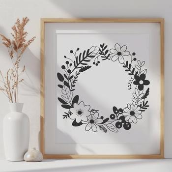 A floral wreath design made from intricate vector lines, suitable for commercial or personal use in various digital formats.