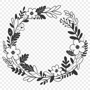An SVG illustration of a circular wreath with flowers and foliage elements.