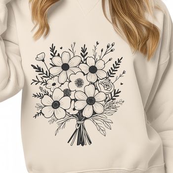 A stylized graphic representation of a floral arrangement with multiple blooms.