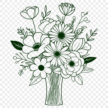 A colorful bouquet of flowers in various shapes and sizes, perfect for floral arrangements and decoration.