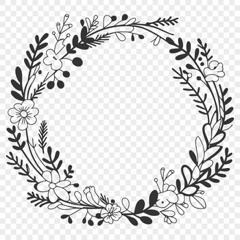 A floral wreath design made from interconnected flowers and foliage in a vector format.