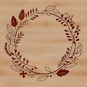 A stylized floral wreath design made up of interconnected flowers and leaves.