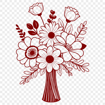 A hand-drawn illustration of a bouquet of flowers in various colors, perfect for wedding decorations or Mothers Day gifts.