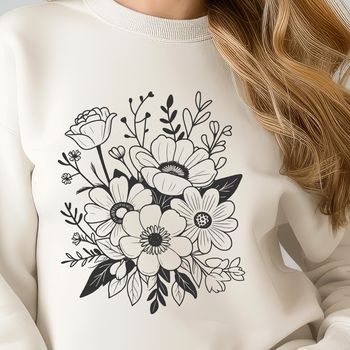 A bouquet of colorful flowers arranged in a decorative shape, suitable for vector art and cutting machine designs.