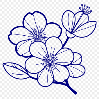 A stylized illustration of a blooming cherry blossom in a minimalist style.