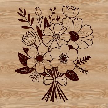 An illustration of a mixed-flower bouquet with a simple background.