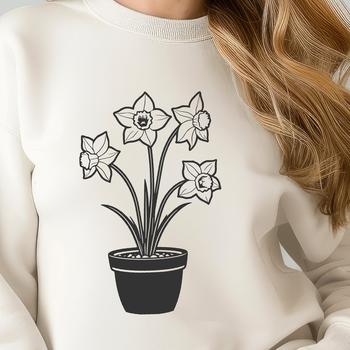 An ornamental vector design featuring a blooming daffodil plant.