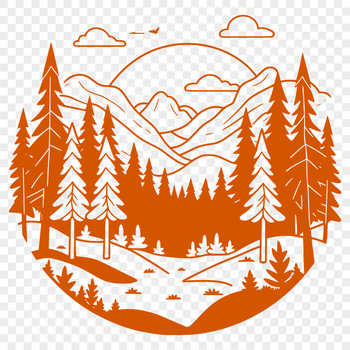 A stylized illustration of a forest with multiple trees and foliage.