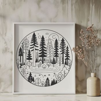 An SVG graphic representation of a dense forest ecosystem featuring multiple tree species.