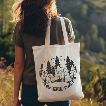 Illustrated forest scene with various trees and foliage in a digital vector format.