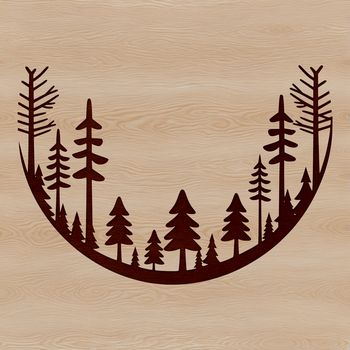 A detailed illustration of a lush forest landscape featuring various trees and foliage.