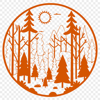 A lush forest landscape with multiple trees in various shapes and sizes, suitable for vector art projects.