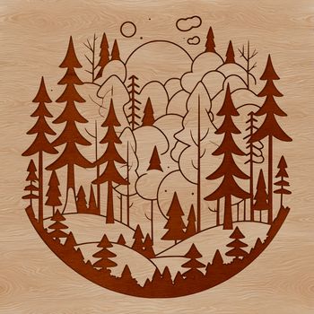 A detailed illustration of a forest landscape featuring various trees and foliage, suitable for vector design.