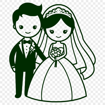 A vector illustration of a wedding ceremony with a bride and groom standing at the altar.