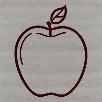 A simple illustration of a red apple with green leaves.