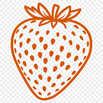 A vector graphic representation of a ripe strawberry fruit with stems and foliage.