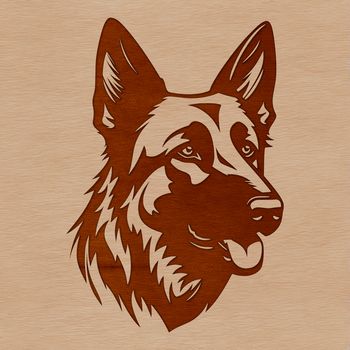 A detailed illustration of a German Shepherd's head with clear lines and simple shapes, suitable for vector art designs.