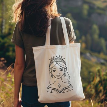 A digital illustration of a young female character in a royal dress.