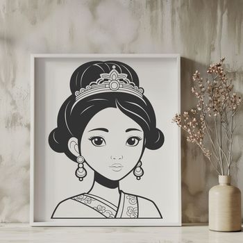 A young female princess in a traditional royal attire, suitable for digital use as a vector graphic.