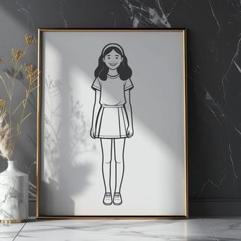 A young girl illustration in vector format designed for digital use.