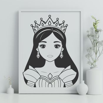 A young female princess in a medieval-inspired gown, suitable for use as clip art or vector design.