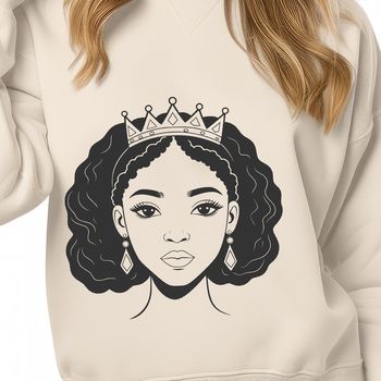 An SVG graphic featuring a stylized drawing of a young girl dressed as a royal princess.