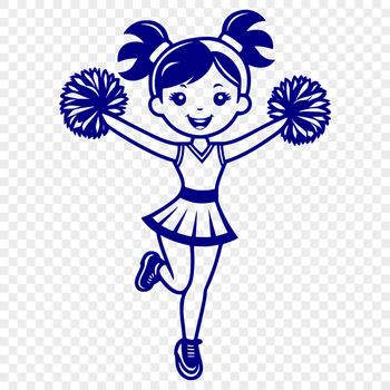 A young girl dressed in a cheerleading uniform, posing with a confident expression.