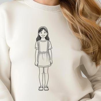 A vector graphic representation of a teenage girl with clean lines.