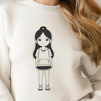 A young female character designed as vector art for digital use.