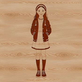 A digital illustration of a young girl in simple design.